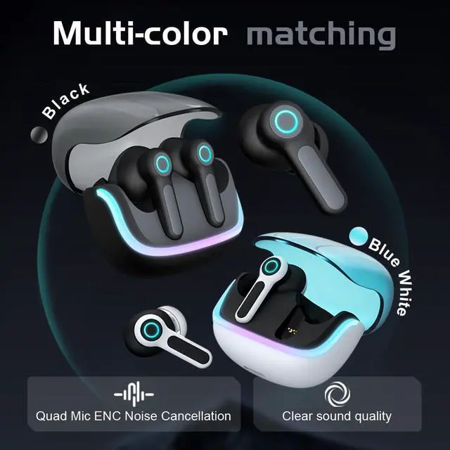 Alt view image 4 of 7 - G07 Wireless Earbuds with RGB LED Light Gaming Earbuds with 40ms Low Latency Dual Game and Music Mode Earphones Wireless Headphones with 50 Hours Worktime IPX5 Waterproof (Black)