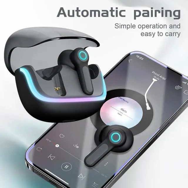 Alt view image 6 of 7 - G07 Wireless Earbuds with RGB LED Light Gaming Earbuds with 40ms Low Latency Dual Game and Music Mode Earphones Wireless Headphones with 50 Hours Worktime IPX5 Waterproof (Black)