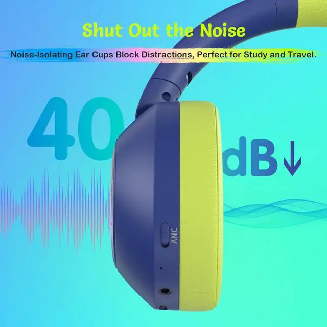 Alt view image 3 of 7 - Noise Cancelling Headphones for Kids,Colorful RGB LED Lights | 60H Playtime, Bluetooth 5.4 Wireless Over-Ear Headset Built-in Microphone for Home/School/Party- Includes Portable Case blue