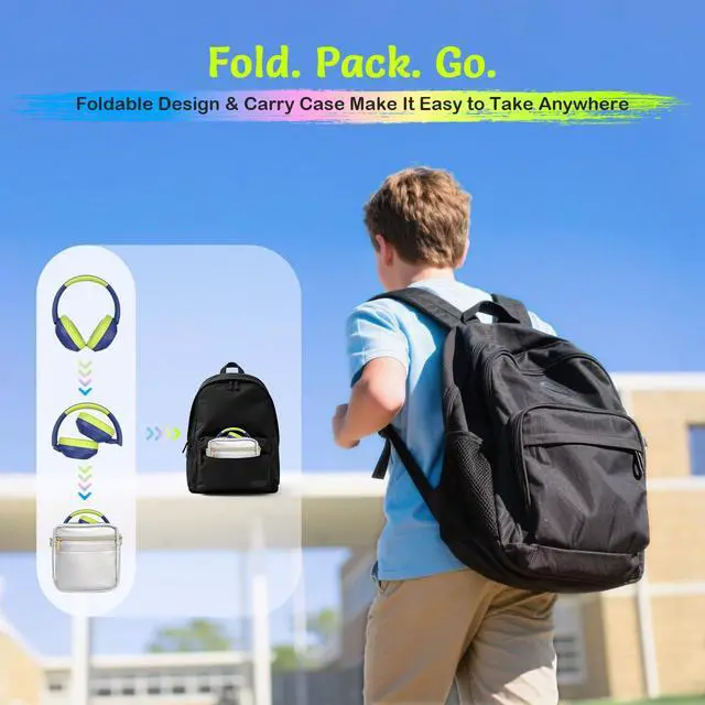 Alt view image 6 of 7 - Noise Cancelling Headphones for Kids,Colorful RGB LED Lights | 60H Playtime, Bluetooth 5.4 Wireless Over-Ear Headset Built-in Microphone for Home/School/Party- Includes Portable Case blue