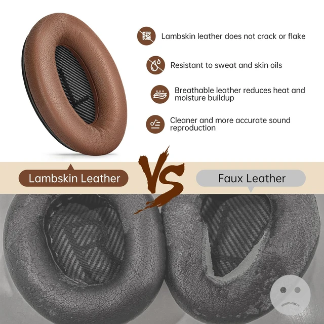 Alt view image 3 of 7 - Leather Ear-Pads Cushions for Bose QuietComfort QC-35 QC-35-ii QC-25 QC-15 QC-2 Headphones, Lambskin Replacement Ear Covers for Ae2/Ae2i/Ae2W SoundLink SoundTrue Around-Ear Headsets(Brown)