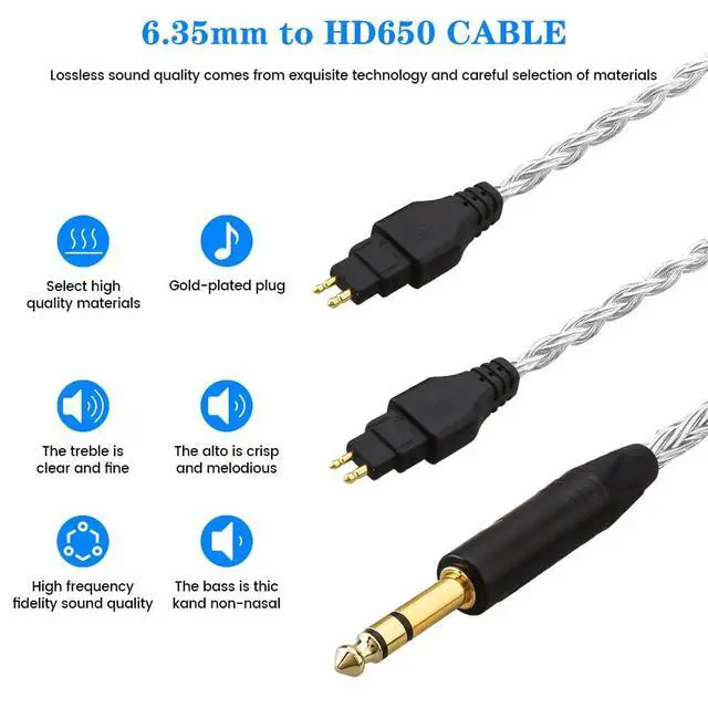 Alt view image 3 of 7 - Replacement Cable for SENNHEISER Headphones HD650 HD600 HD580 HD535 HD545 HD565 HD265 with 1/4" 6.3mm (1.2m, 1/4" 6.3mm)