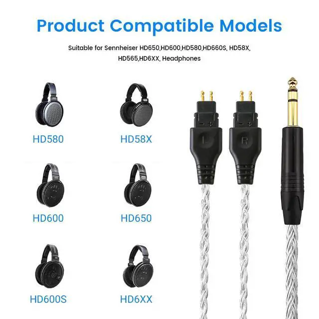 Alt view image 4 of 7 - Replacement Cable for SENNHEISER Headphones HD650 HD600 HD580 HD535 HD545 HD565 HD265 with 1/4" 6.3mm (1.2m, 1/4" 6.3mm)