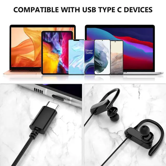 Alt view image 5 of 7 - USB C Headphones Wired Earbuds with Anti Drop Over Ear Earhooks | Plug in Ear Buds Gym Running Type C Earphones for Apple/Android for iPhone 17 16 15 for Samsung/Galaxy S26 S25 for Pixel 10
