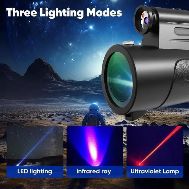 Alt view image 4 of 7 - Monocular Telescope with Lights HD Monoculars 80x100 for Adults High Powered Monocularwith Smartphone Holder & Tripod, Handheld Telescope Suitable for Bird Watching Stargazing-Black