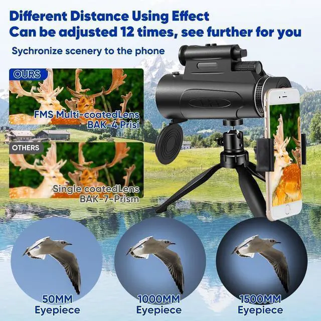 Alt view image 6 of 7 - Monocular Telescope with Lights HD Monoculars 80x100 for Adults High Powered Monocularwith Smartphone Holder & Tripod, Handheld Telescope Suitable for Bird Watching Stargazing-Black