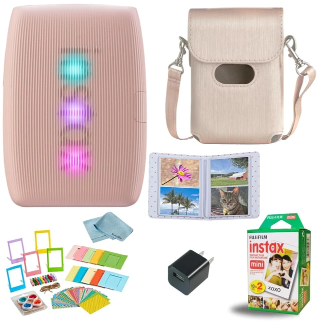 Main image of INSTAX Mini Link 3 Smartphone Printer + INSTAX Mini Instant Film (20 Sheets) + USB Wall Charger + BluebirdSales Travel Bag, Photo Album, Microfiber Cleaning Cloth (Rose Pink)
