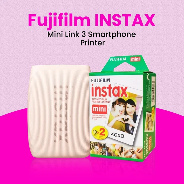 Alt view image 2 of 7 - INSTAX Mini Link 3 Smartphone Printer + INSTAX Mini Instant Film (20 Sheets) + USB Wall Charger + BluebirdSales Travel Bag, Photo Album, Microfiber Cleaning Cloth (Rose Pink)