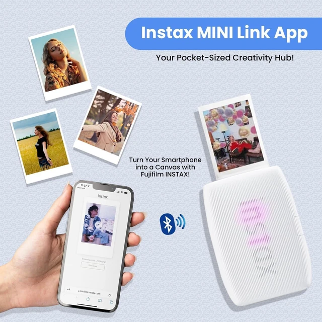 Alt view image 2 of 7 - INSTAX Mini Link 3 Smartphone Printer + INSTAX Mini Instant Film (20 Sheets) + USB Wall Charger + BluebirdSales Travel Bag, Photo Album, Microfiber Cleaning Cloth (Sage Green)