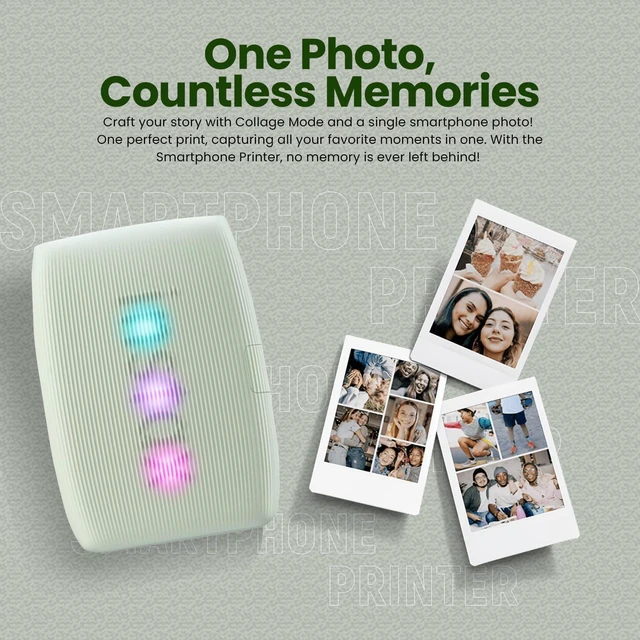 Alt view image 4 of 7 - INSTAX Mini Link 3 Smartphone Printer + INSTAX Mini Instant Film (20 Sheets) + USB Wall Charger + BluebirdSales Travel Bag, Photo Album, Microfiber Cleaning Cloth (Sage Green)