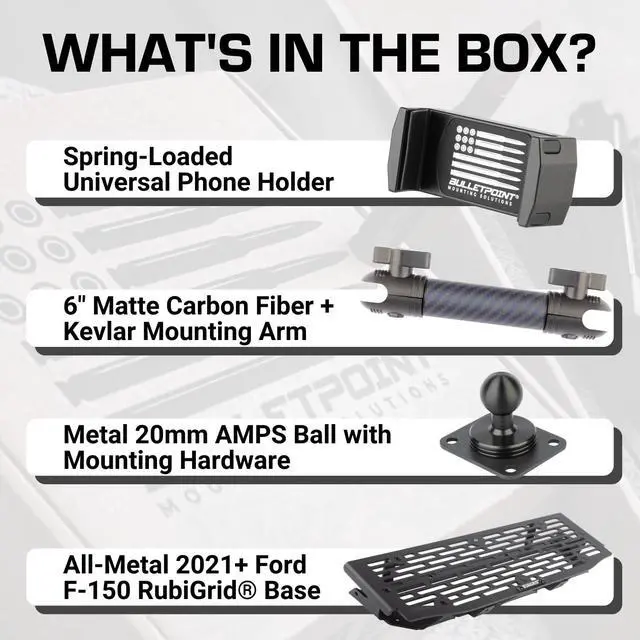 Alt view image 5 of 7 - Mounting Solutions RubiGrid Metal Dash Mount Phone Holder Compatible with 2021-2025 Ford F-150 and 2021-2023 Ford Raptor (Spring-Loaded)