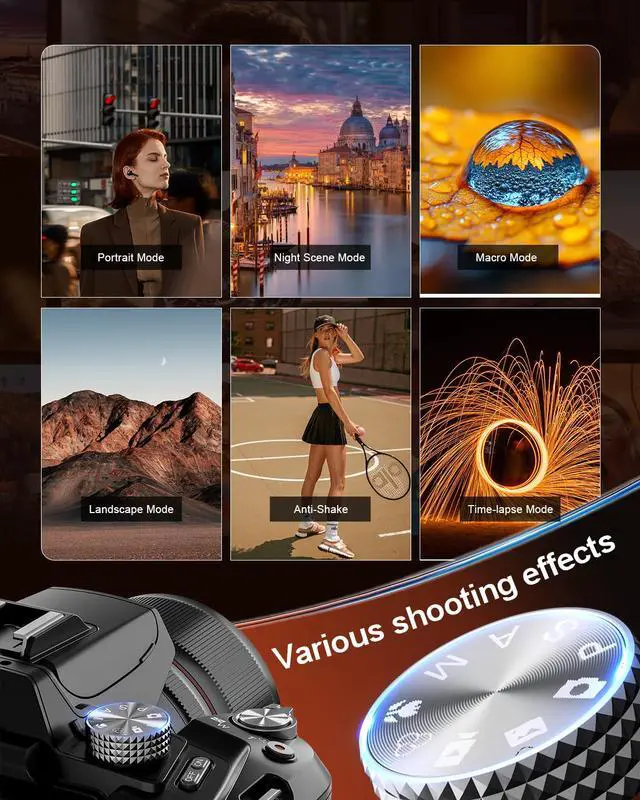 Alt view image 4 of 7 - 8K Digital Cameras for Photography,64MP Vlogging Cameras for YouTube,16X Optical Zoom Travel Point and Shoot Digital Cameras Fotograficas with 180°Flip Screen,2 Batteries,64GB Card (Black)