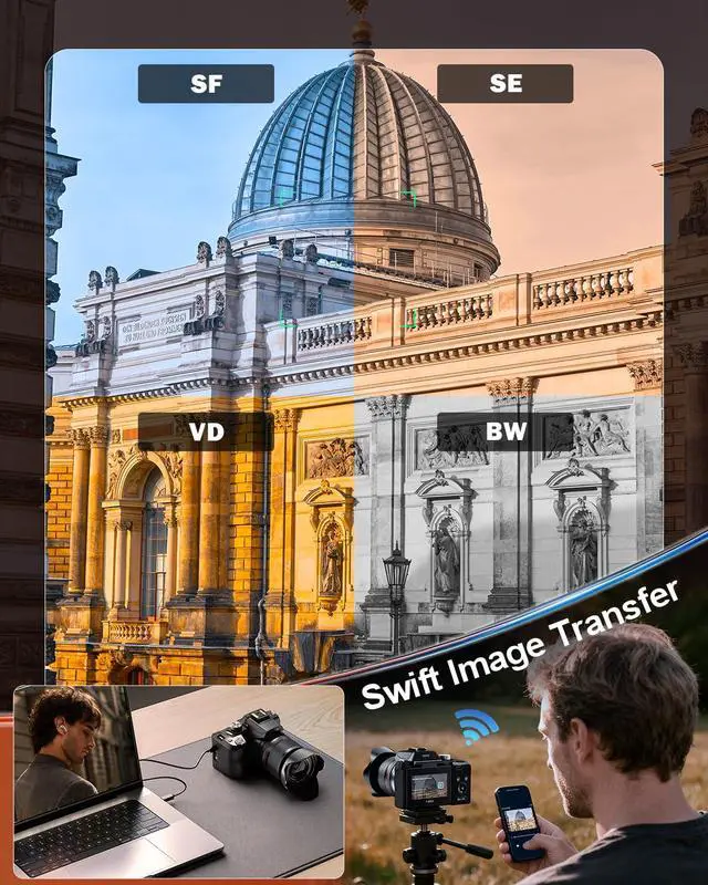 Alt view image 5 of 7 - 8K Digital Cameras for Photography,64MP Vlogging Cameras for YouTube,16X Optical Zoom Travel Point and Shoot Digital Cameras Fotograficas with 180°Flip Screen,2 Batteries,64GB Card (Black)
