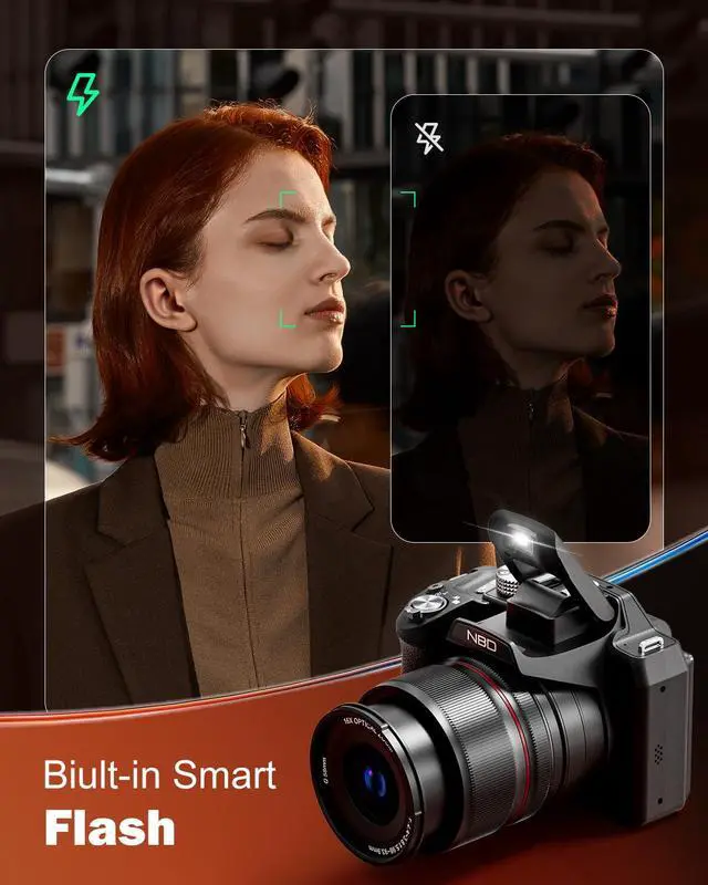 Alt view image 6 of 7 - 8K Digital Cameras for Photography,64MP Vlogging Cameras for YouTube,16X Optical Zoom Travel Point and Shoot Digital Cameras Fotograficas with 180°Flip Screen,2 Batteries,64GB Card (Black)