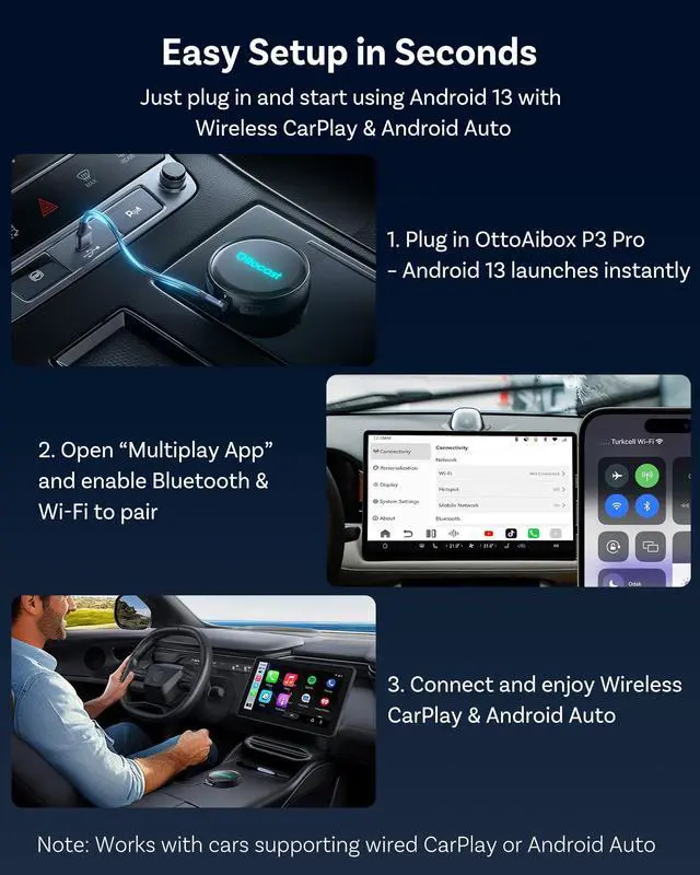 Alt view image 6 of 7 - Wireless CarPlay Adapter for Factory Wired CarPlay Cars, Converts Wired to Wireless, Plug and Play, Auto Reconnect, Voice Control