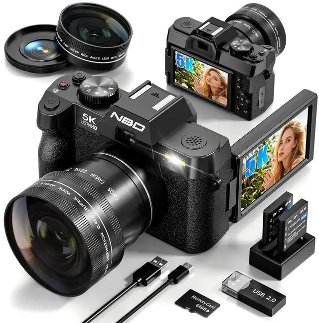 Main image of True 5K Digital Camera for Photography, 64MP, Autofocus & Anti-Shake, 16X Zoom, WiFi, Wide-Angle & Macro Lens, 64GB TF Card, Vlogging Camera for YouTube & Travel (Black)