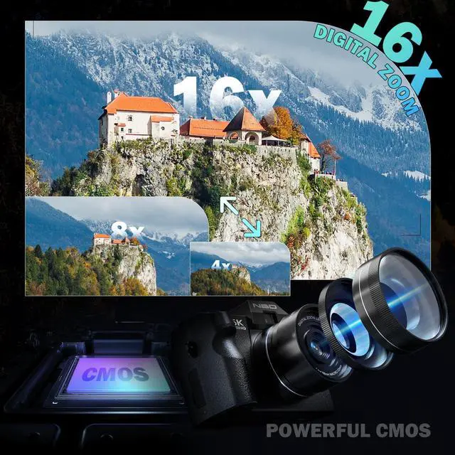 Alt view image 4 of 7 - True 5K Digital Camera for Photography, 64MP, Autofocus & Anti-Shake, 16X Zoom, WiFi, Wide-Angle & Macro Lens, 64GB TF Card, Vlogging Camera for YouTube & Travel (Black)
