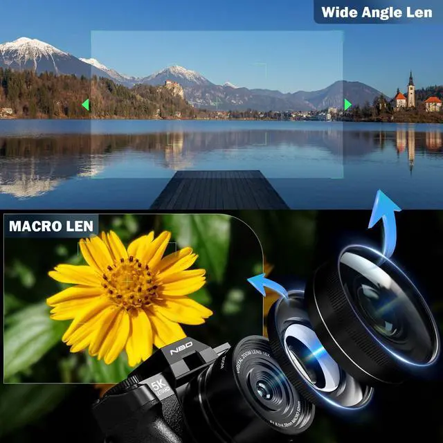 Alt view image 6 of 7 - True 5K Digital Camera for Photography, 64MP, Autofocus & Anti-Shake, 16X Zoom, WiFi, Wide-Angle & Macro Lens, 64GB TF Card, Vlogging Camera for YouTube & Travel (Black)