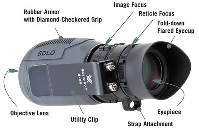 Alt view image 5 of 6 - Solo R/T 8x36 Monocular MRAD Based Ranging Reticle, Utility Clip, Adjustable Eyecup, Fogproof, Waterproof - Unlimited, Unconditional