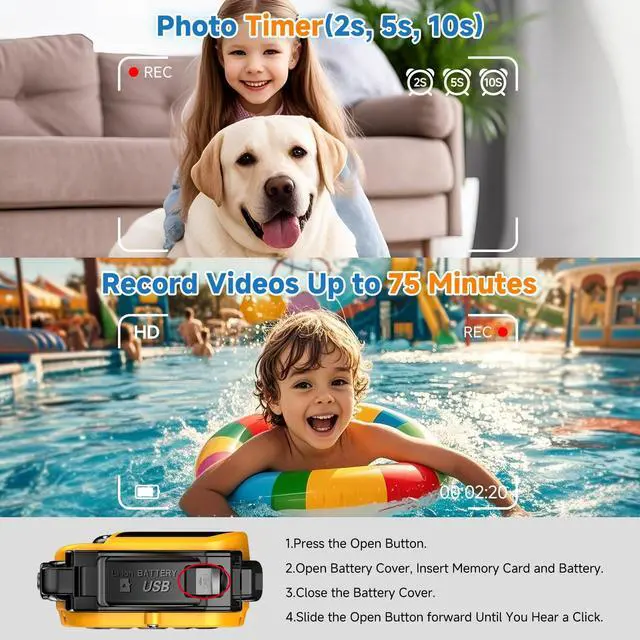 Alt view image 7 of 7 - Underwater Floating Digital Camera 48MP HD Bare-Body Waterproof Camera, No Case Needed for Underwater Fun & Childhood Memories (Orange)