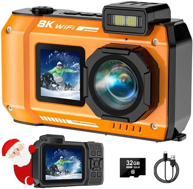 Main image of 70MP 33FT WiFi Waterproof Digital Camera with 32GB Card, UHD 8K Underwater Camera, 18X Floatable Digital, Auto Focus Waterproof Dual-Screen Selfie 2500mAh Battery