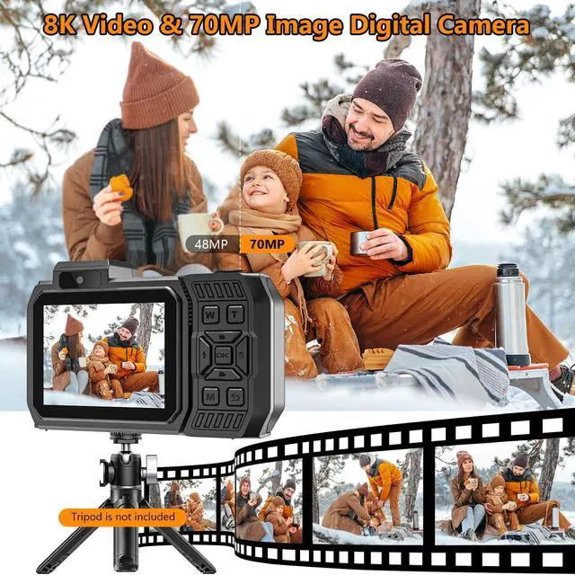 Alt view image 5 of 7 - 70MP 33FT WiFi Waterproof Digital Camera with 32GB Card, UHD 8K Underwater Camera, 18X Floatable Digital, Auto Focus Waterproof Dual-Screen Selfie 2500mAh Battery