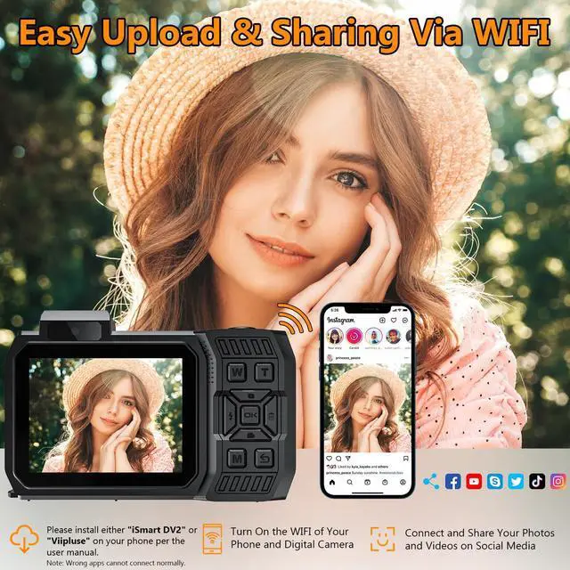 Alt view image 7 of 7 - 70MP 33FT WiFi Waterproof Digital Camera with 32GB Card, UHD 8K Underwater Camera, 18X Floatable Digital, Auto Focus Waterproof Dual-Screen Selfie 2500mAh Battery