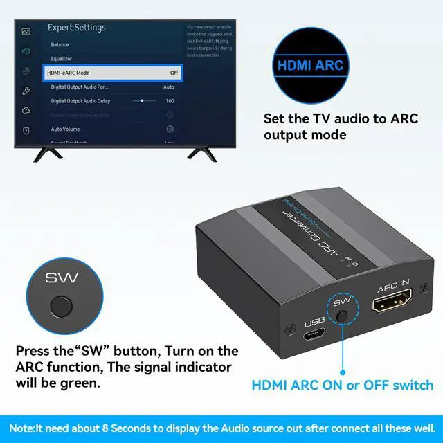 Alt view image 4 of 7 - HDMI ARC Adapter 4K60Hz HDMI ARC Audio Extractor with 3.5mm and L R Stereo Audio for HDTV Soundbar Speaker Amplifier
