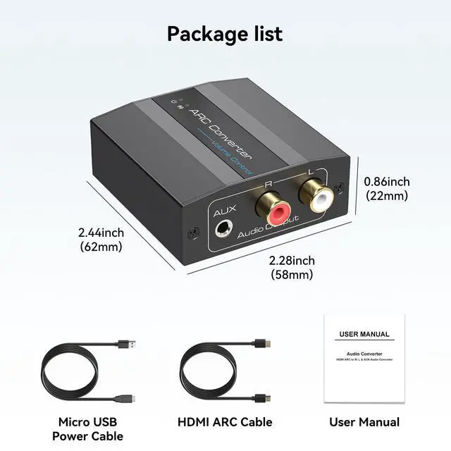 Alt view image 7 of 7 - HDMI ARC Adapter 4K60Hz HDMI ARC Audio Extractor with 3.5mm and L R Stereo Audio for HDTV Soundbar Speaker Amplifier