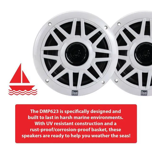 Alt view image 3 of 7 - DMP623 6.5" Marine Speakers Pair 100W Peak Weatherproof | Weather & UV resistant, 100W peak 20W RMS per speaker, high performance marine sound, white finish, for boat audio