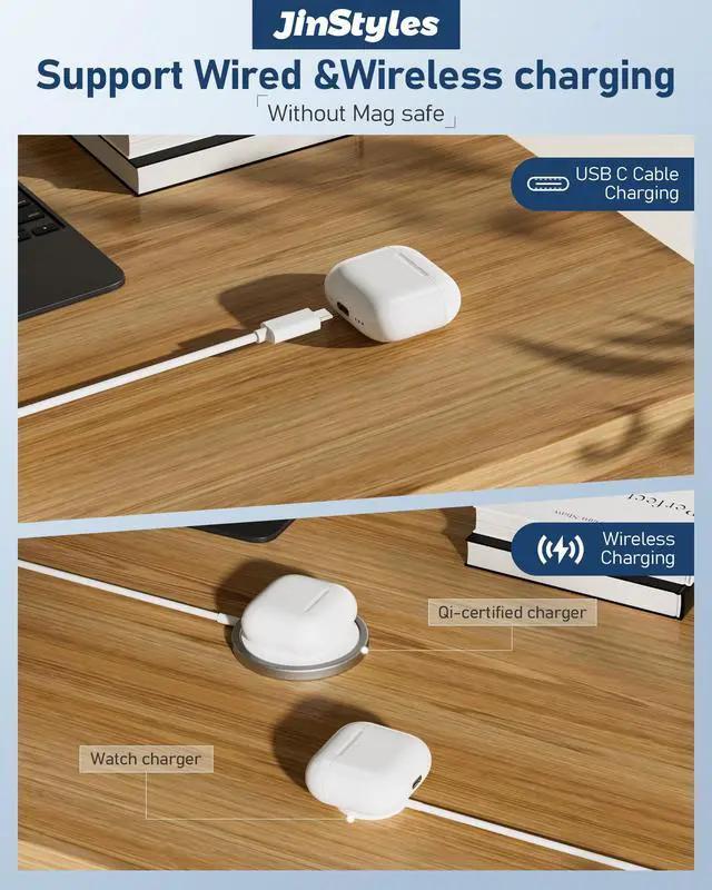 Alt view image 3 of 7 - Charging Case Replacement Compatible with AirPods 4th Gen, USB-C Wireless Charger Case with Bluetooth Pairing Sync Button, 450 mAh Battery