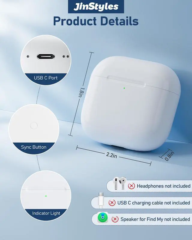 Alt view image 6 of 7 - Charging Case Replacement Compatible with AirPods 4th Gen, USB-C Wireless Charger Case with Bluetooth Pairing Sync Button, 450 mAh Battery