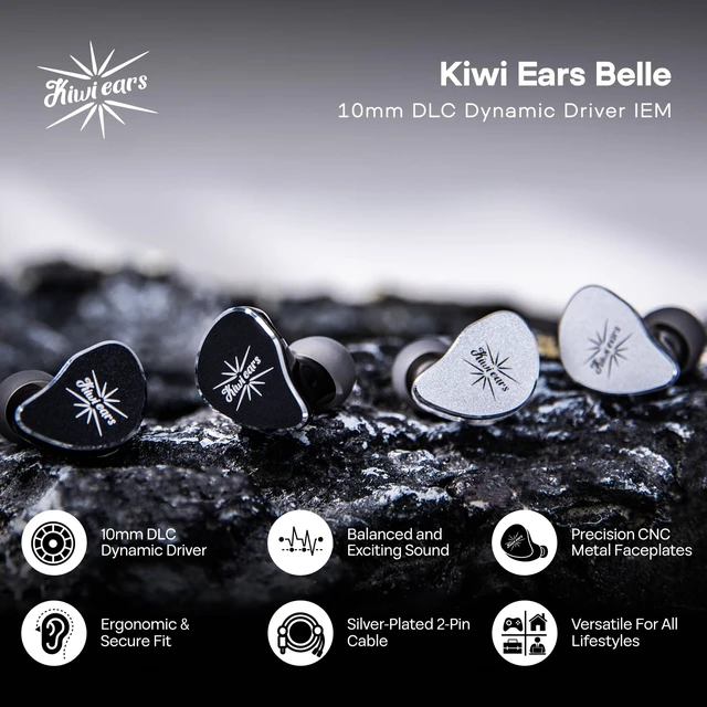 Alt view image 2 of 7 - Kiwi Ears Belle 10mm DLC Driver In Ear Monitor Wired HiFi IEM Earphones | Balanced Tuning, with CNC Metal Shell, Detachable Cable, Ergonomic Earbuds for Audiophiles & Gamers (Without Mic, Silver)