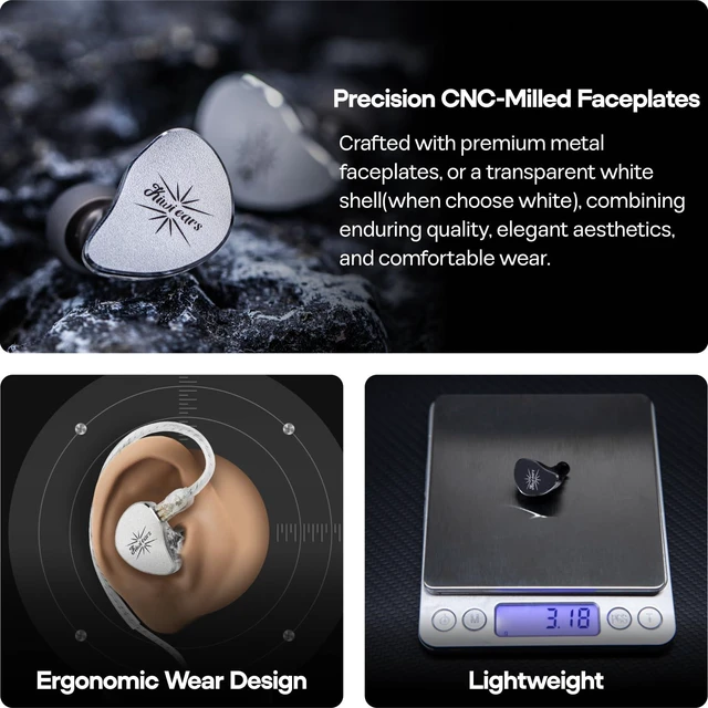 Alt view image 6 of 7 - Kiwi Ears Belle 10mm DLC Driver In Ear Monitor Wired HiFi IEM Earphones | Balanced Tuning, with CNC Metal Shell, Detachable Cable, Ergonomic Earbuds for Audiophiles & Gamers (Without Mic, Silver)