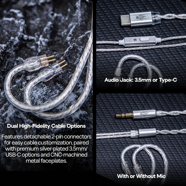 Alt view image 7 of 7 - Kiwi Ears Belle 10mm DLC Driver In Ear Monitor Wired HiFi IEM Earphones | Balanced Tuning, with CNC Metal Shell, Detachable Cable, Ergonomic Earbuds for Audiophiles & Gamers (Without Mic, Silver)