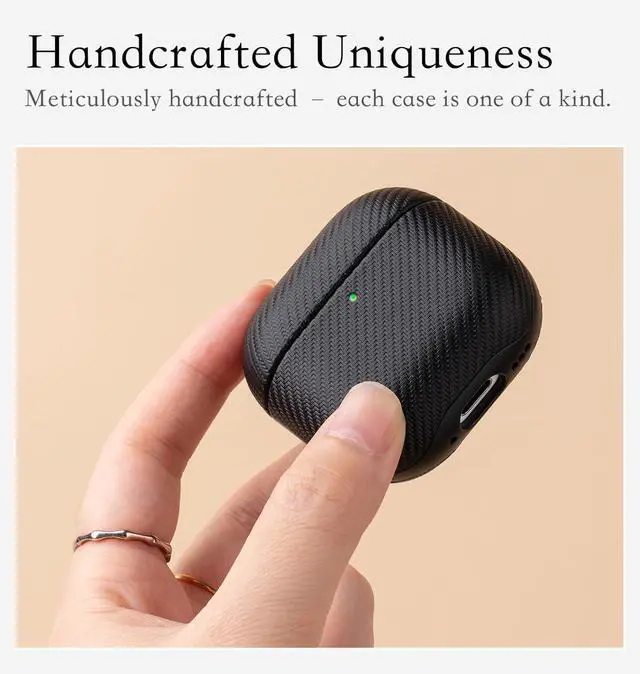 Alt view image 2 of 6 - Edge Series - Hard Case for AirPods 4th Generation - Black | Artisan Hand-Wrapped Case - Premium Faux Leather - Carbon Fiber Finish - Microfiber-Lined Scratch Protection