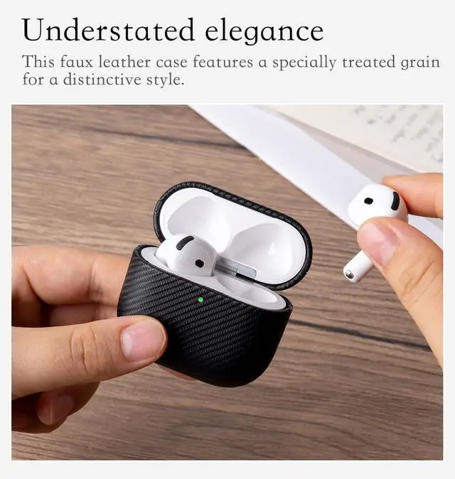Alt view image 6 of 6 - Edge Series - Hard Case for AirPods 4th Generation - Black | Artisan Hand-Wrapped Case - Premium Faux Leather - Carbon Fiber Finish - Microfiber-Lined Scratch Protection