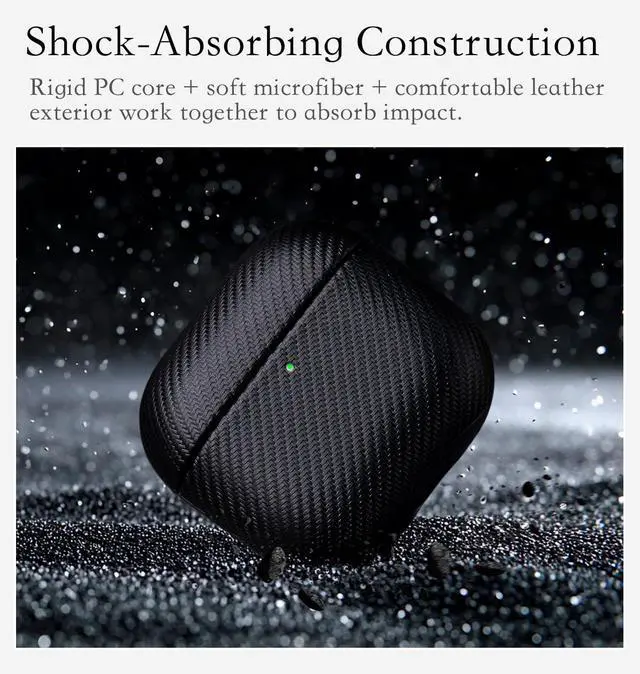 Alt view image 4 of 6 - Edge Series - Hard Case for AirPods 4th Generation - Black | Artisan Hand-Wrapped Case - Premium Faux Leather - Carbon Fiber Finish - Microfiber-Lined Scratch Protection