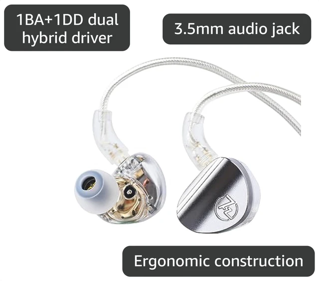 Alt view image 3 of 7 - 7HZ SONUS 1DD+1BA Dual Driver in Ear Monitor HiFi Wired Earbuds IEM with Detachable High-end Silver-Plated OCC Cable, Aluminum Back Cavity for Audiophile, Gaming Earbuds, Grey, 3.5mm