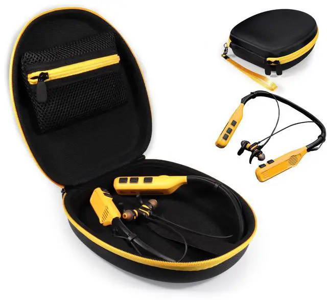 Main image of Case Compatible with DEWALT Neckband Headphones and 2-in-1 Neckband Headphones w/Built-in Speakers (Black with Yellow Zip)