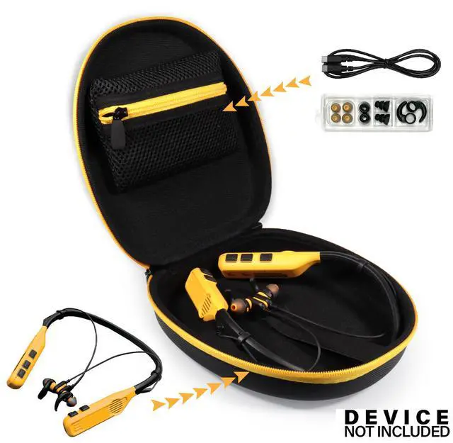 Alt view image 3 of 5 - Case Compatible with DEWALT Neckband Headphones and 2-in-1 Neckband Headphones w/Built-in Speakers (Black with Yellow Zip)