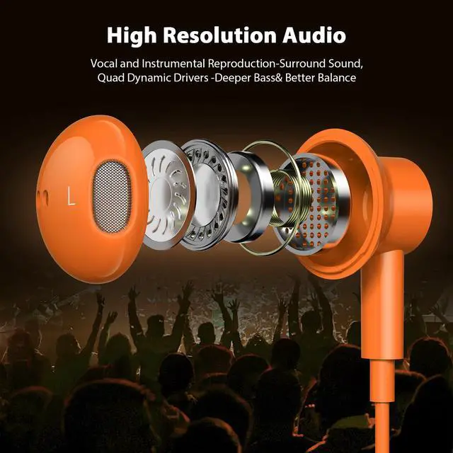 Alt view image 3 of 7 - Magnetic USB-C Wired Earbuds HiFi Stereo Headphones with Mic Orange | Type-C Earbuds with Control Button for iPhone 15/16/17 Samsung S26 & OnePlus 15 14, Wired Earphones for Calls Gaming Workout