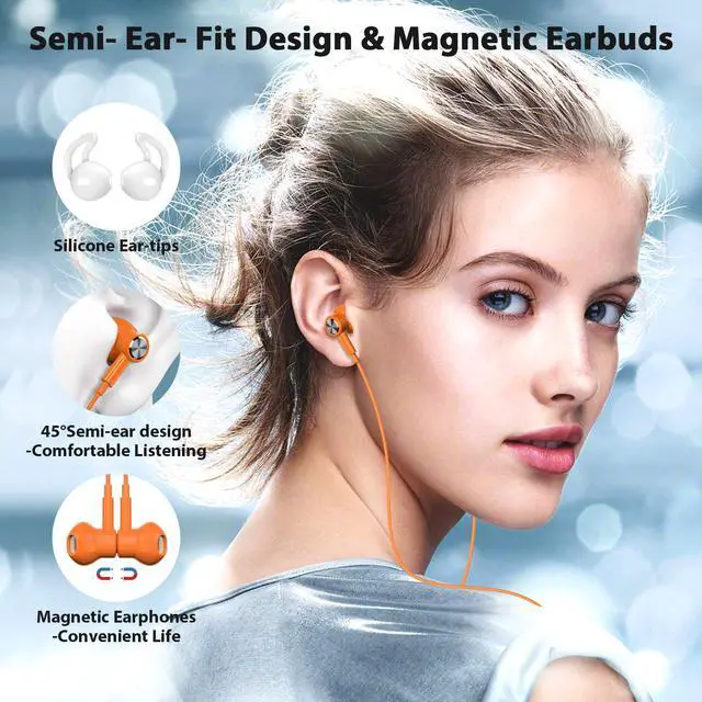 Alt view image 2 of 7 - Magnetic USB-C Wired Earbuds HiFi Stereo Headphones with Mic Orange | Type-C Earbuds with Control Button for iPhone 15/16/17 Samsung S26 & OnePlus 15 14, Wired Earphones for Calls Gaming Workout