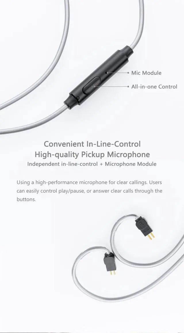 Alt view image 3 of 6 - MC1 Multipurpose Microphone Cable 3.5mm Earphone Upgrade Cable Microphone 0.78mm-2pin