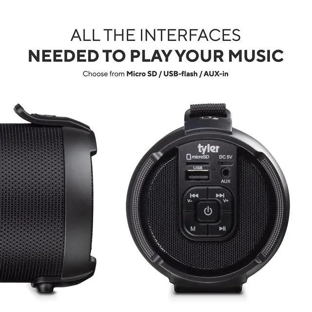 Alt view image 5 of 7 - Wireless Bluetooth Speaker Water Resistant Long Range Rechargeable Boombox USB MP3 Micro SD AUX Inputs Fm Radio Sound & Bass Carry Strap Lightweight for Home Outdoor Stereo