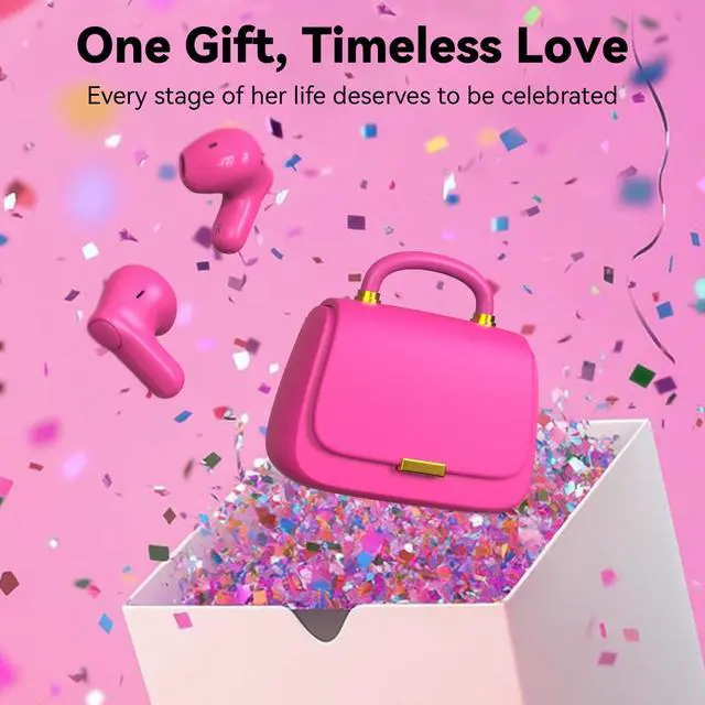Alt view image 3 of 7 - Wireless Earbuds with Mini Handbag Case, 22H Playtime, Hot Pink | Bluetooth 5.3, 13mm drivers, touch controls and DIY stickers for music, calls, travel, everyday wear and gifting
