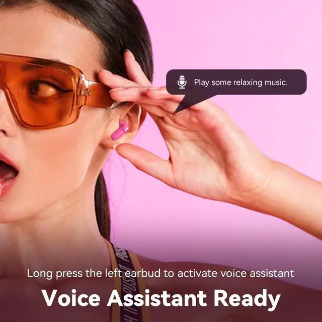 Alt view image 4 of 7 - Wireless Earbuds with Mini Handbag Case, 22H Playtime, Hot Pink | Bluetooth 5.3, 13mm drivers, touch controls and DIY stickers for music, calls, travel, everyday wear and gifting