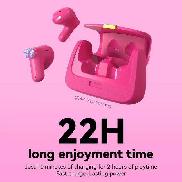 Alt view image 5 of 7 - Wireless Earbuds with Mini Handbag Case, 22H Playtime, Hot Pink | Bluetooth 5.3, 13mm drivers, touch controls and DIY stickers for music, calls, travel, everyday wear and gifting