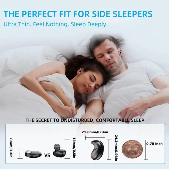 Alt view image 3 of 7 - M52 Sleep Earbuds with Power Display, Mini Invisible Earbuds for Side Sleepers, Wireless Headphones Bluetooth 5.3, 58H Battery, Ultra-Thin Comfort, HD Mic, Vision Beam Sound,Black