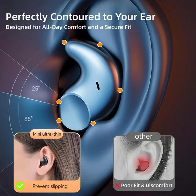 Alt view image 2 of 7 - M52 Sleep Earbuds with Power Display, Mini Invisible Earbuds for Side Sleepers, Wireless Headphones Bluetooth 5.3, 58H Battery, Ultra-Thin Comfort, HD Mic, Vision Beam Sound,Black